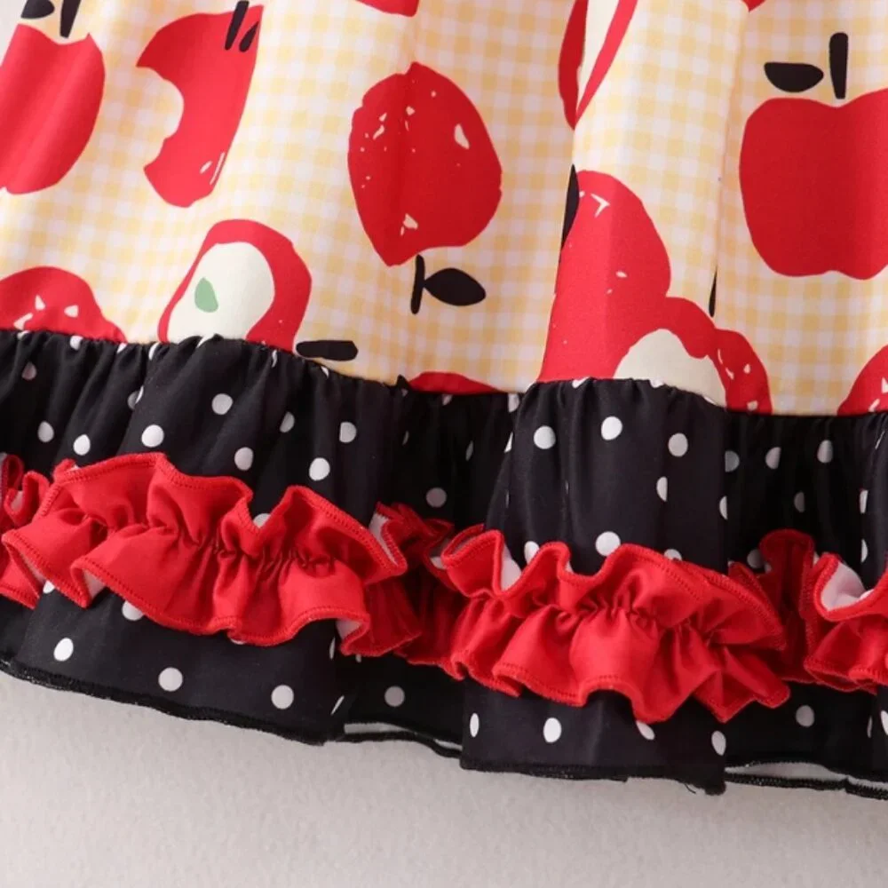 Boutique Back to School Apple Sleeveless Ruffle Dress